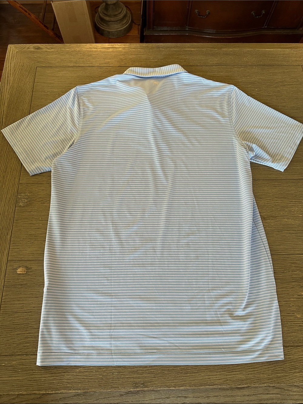 Peter Millar Summer Comfort performance polo blue with pink & white stripe L - Picture 9 of 9